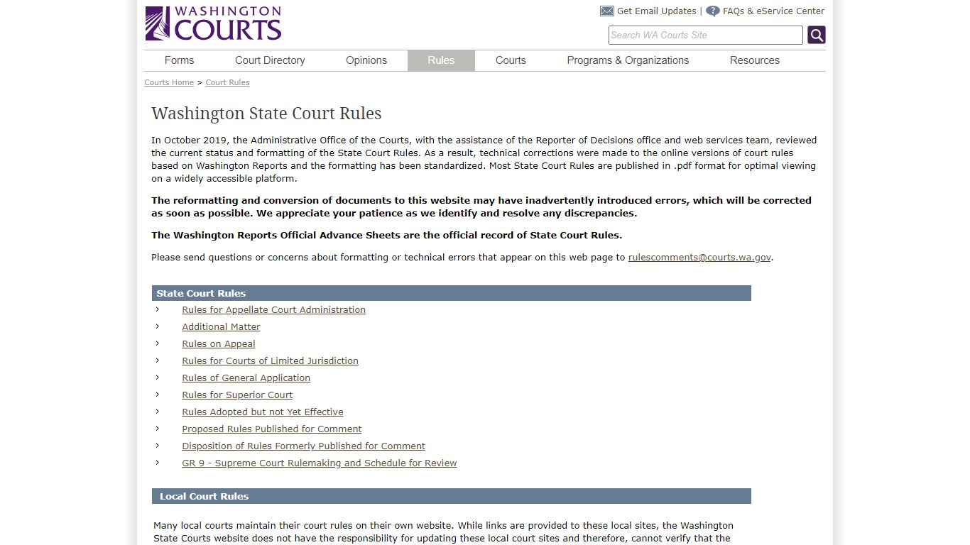 Washington State Courts - Court Rules
