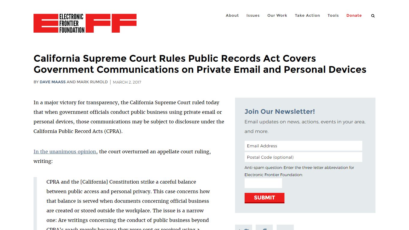 California Supreme Court Rules Public Records Act Covers Government ...