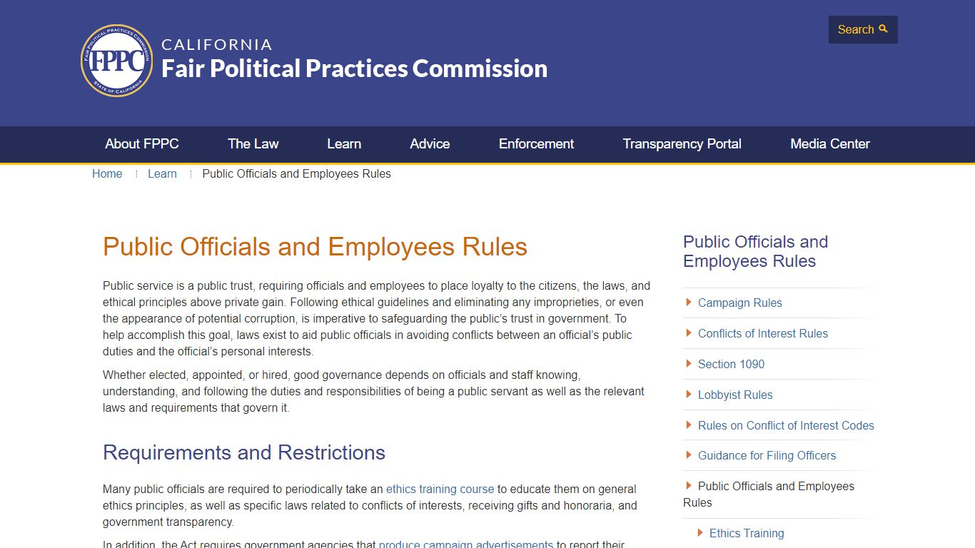 Public Officials and Employees Rules - California Fair Political ...